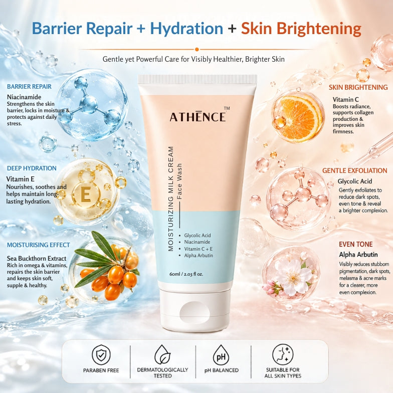 Barrier Repair + Hydration : Athence Moisturizing milk cream face wash