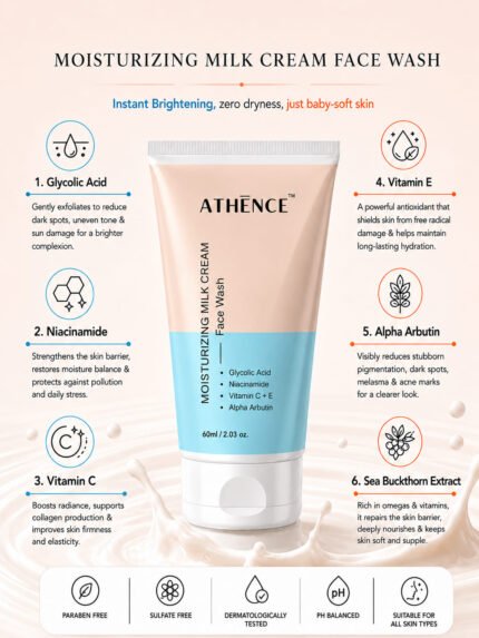 Athence moisturizing milk cream face wash vitamin c
